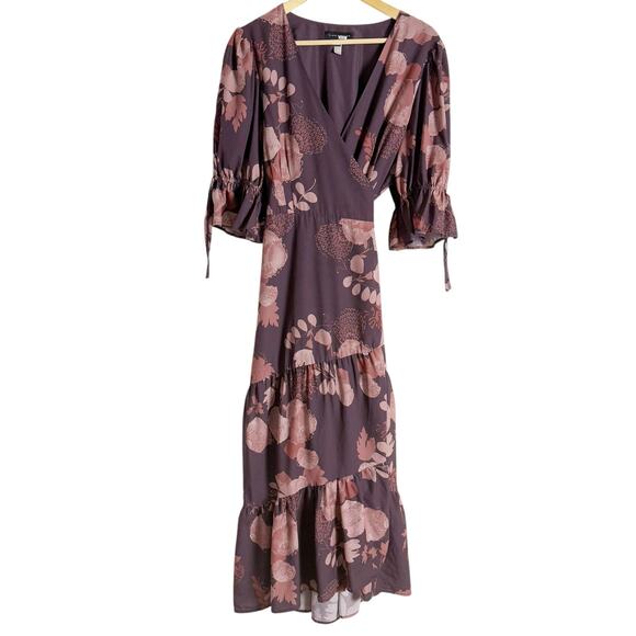 Slate & Willow Purple Floral Print Tiered Midi Wrap Dress Size XXL - Picture 5 of 14